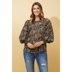 CLASSIC ABSTRACT PRINT BALLOON SLEEVE BLOUSE -Printedcarpetus e3e8c6376adae7dac061e3c6f860b5d2