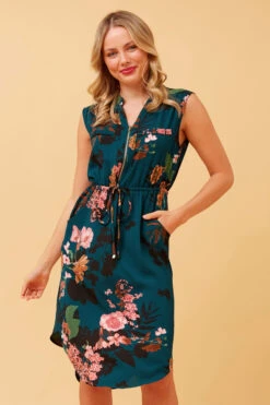 AMY FLORAL ZIP FRONT DRESS -Printedcarpetus e4528f6a93b5fc90b0ba563fe1f2ab2d