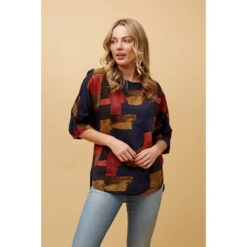 TARA ABSTRACT PRINT HI LOW HEM TOP -Printedcarpetus e4d6935b59079c9dd244ad427800da08