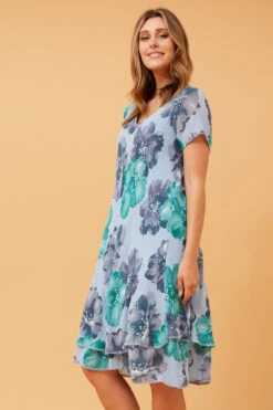 ELECTRA DOUBLE LAYER FLORAL DRESS -Printedcarpetus e84017354922fe7c01b09a82fd3c532a