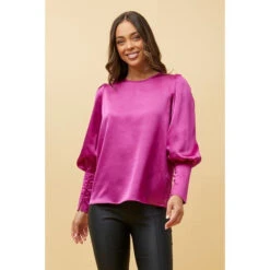 DOM BALLOON SLEEVE SATIN BLOUSE -Printedcarpetus e89312d4b736fe88db126bffeb78c828