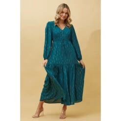 CRYSTELLE GOLD FOIL PRINT MAXI DRESS -Printedcarpetus e8bbda68f8c616b5669bc223249e24b3