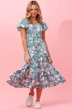 LISDON FLORAL TIERED MIDI DRESS