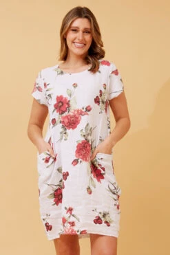 MESSINA FLORAL LINEN SHORT DRESS -Printedcarpetus edd68ae470624801c2efb6897e710805