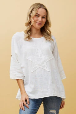 ZONYA SEQUIN STAR PATCH TOP -Printedcarpetus ef976928e9c2ea950ae42762eb2b0354