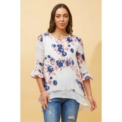 RUMI DOUBLE LAYER FLORAL TUNIC TOP -Printedcarpetus efc0b3dcdb290083f46900212e674d2b