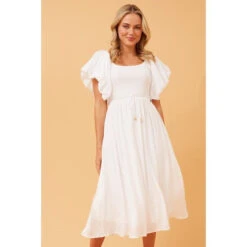 ANOK PUFF SLEEVE MIDI DRESS -Printedcarpetus efc407e8f356c6c9907b9ef74314e8b0