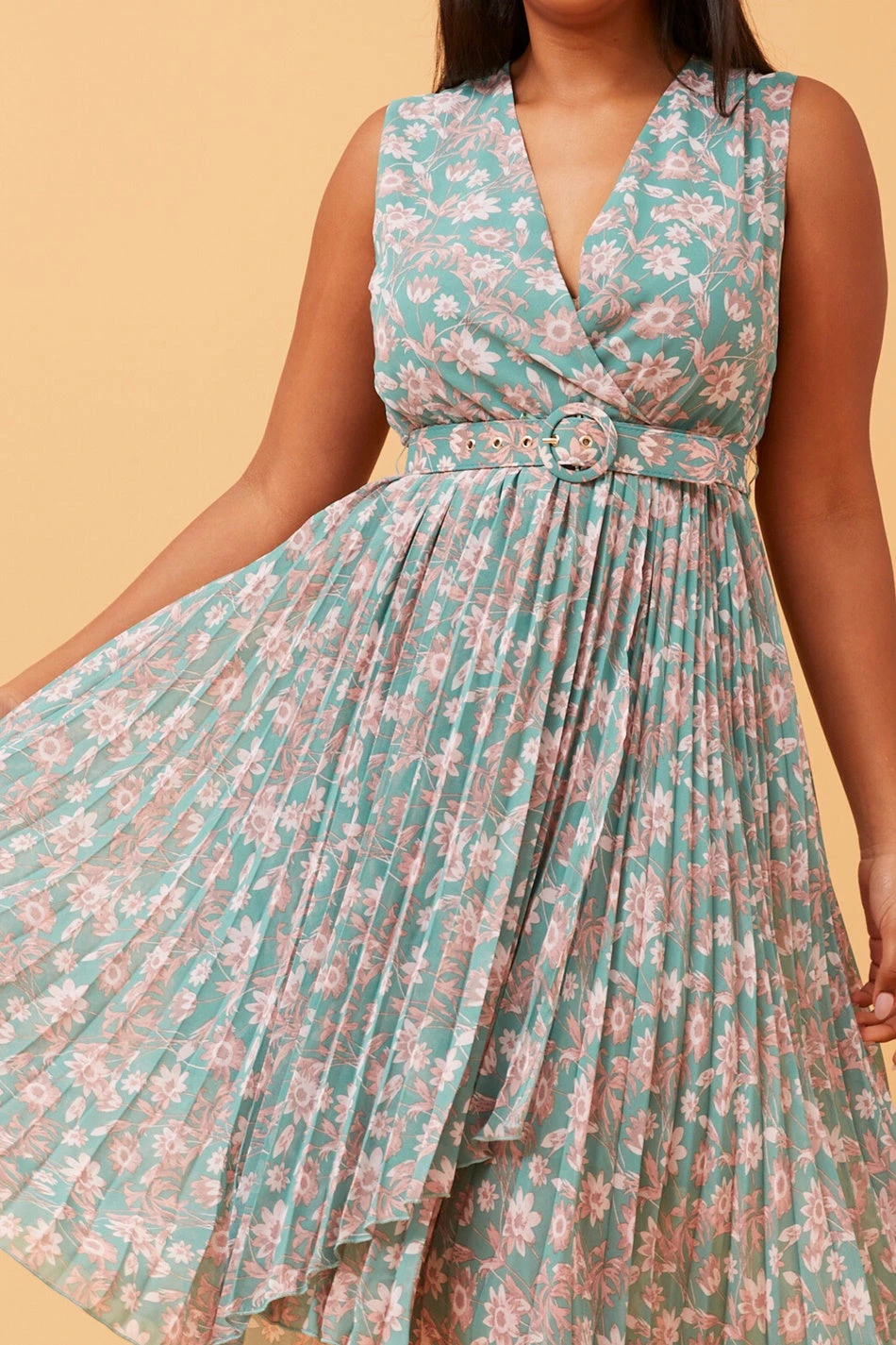 REBA SLEEVELESS FLORAL PLEATED DRESS 7 REBA SLEEVELESS FLORAL PLEATED DRESS - Image 5