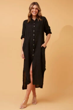 KIMMY BUTTON FRONT LINEN SHIRT DRESS -Printedcarpetus f30f975b9c3d720ef77a3424d4389e48