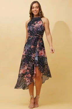 RIO FLORAL HALTER NECK DRESS -Printedcarpetus f32c23873e3cd2e1d8901e3d7f3bda84