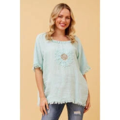 SUNFLOWER PATCHWORK LINEN TOP -Printedcarpetus f34bbdb02ad7339877ddf42cbd68b846