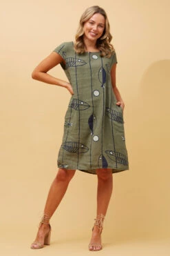 RIMINI TRIBAL PRINT LINEN DRESS -Printedcarpetus f4e645edfa6cbebd779eb226eb290430