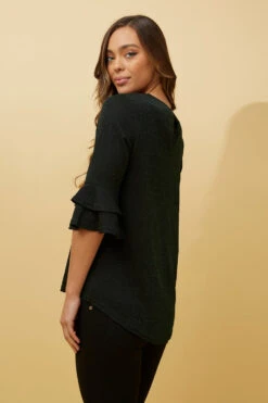 TAZIM DOUBLE FRILL SLEEVE RIBBED GLITTER TOP -Printedcarpetus f60f0ec9c2872f4ca38af36fa837d4db