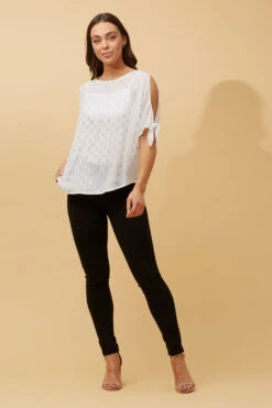 COLD SHOULDER FOIL PRINT BLOUSE -Printedcarpetus f6ef2dbc6d7113686d337609a247e9b6