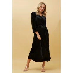 KENNEDY WRAP FRONT PLEATED VELVET MIDI DRESS -Printedcarpetus f74e0884599d64569494b59f9f10c1ab