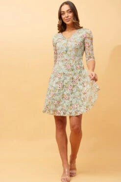 OLIVIA ZIP FRONT FLORAL LACE DRESS -Printedcarpetus f7a0b8737cd44ae17bf1a5aa7cf53d64