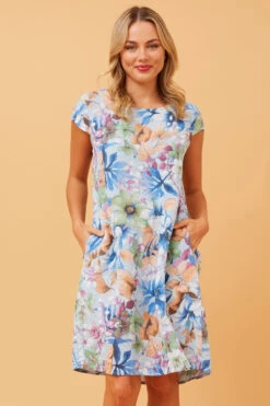 SISLEY FLORAL LINEN SHIFT DRESS -Printedcarpetus f802f6f788973529ca681d09fcb3fbbd
