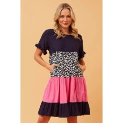 KELLY COLOUR BLOCK LINEN DRESS -Printedcarpetus f8e52bd87da917e23c29ebc33ddc1ec3