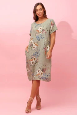 ANTONELLA FLORAL LINEN MIDI DRESS -Printedcarpetus f9456bad75dfd54621b8c8386a19102d