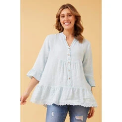 RINA BUTTON FRONT LINEN TOP -Printedcarpetus fa1e443d2a5094d6660eb0a846e58fe9