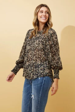 CLASSIC ABSTRACT PRINT BALLOON SLEEVE BLOUSE -Printedcarpetus fb3287445274489d08e63323304befad