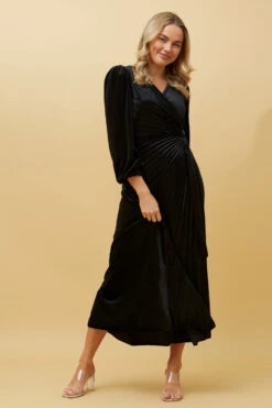 KENNEDY WRAP FRONT PLEATED VELVET MIDI DRESS -Printedcarpetus fbf70e73b8b6cb619b989e182f0fb908