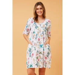 PISA FLORAL LINEN DRESS -Printedcarpetus fd5d2ec40f48385cd3380c9e4a58b3de