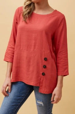 BUTTON DETAIL LINEN TOP -Printedcarpetus fdaaf352ade844601f4a035b545629e4