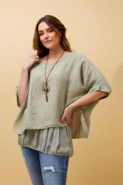 GIANA OVERSIZED DOUBLE LAYERED LINEN TOP -Printedcarpetus fef615cf72d0a6020442caa6baf15412