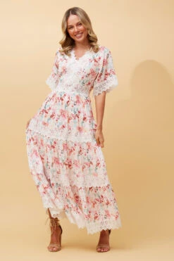 BYRON LACE TRIM FLORAL MAXI DRESS